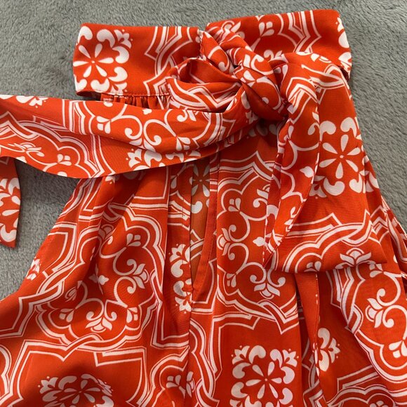 Ann Taylor Orange Maxi Dress Halter MEDIUM Bohemian Flowy Tiled - Picture 7 of 9